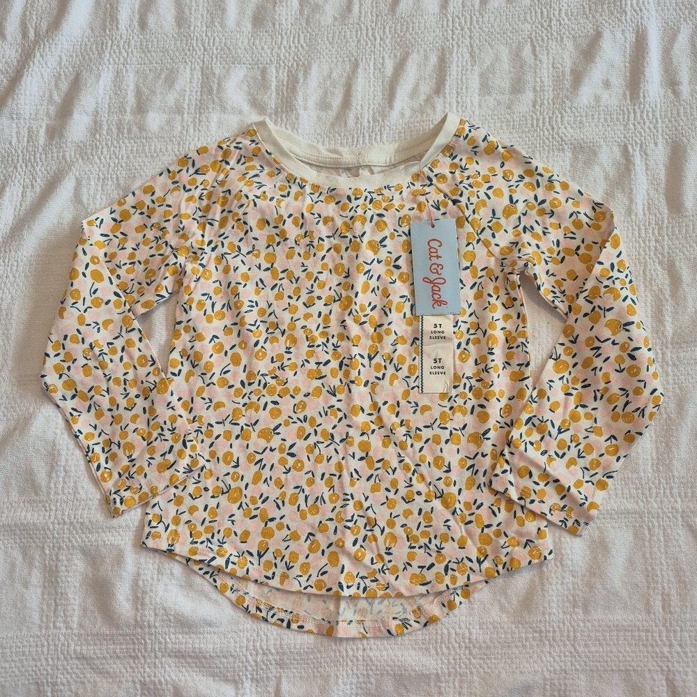 Cat & Jack girls size 5T long sleeve shirt, white pink gold NWT